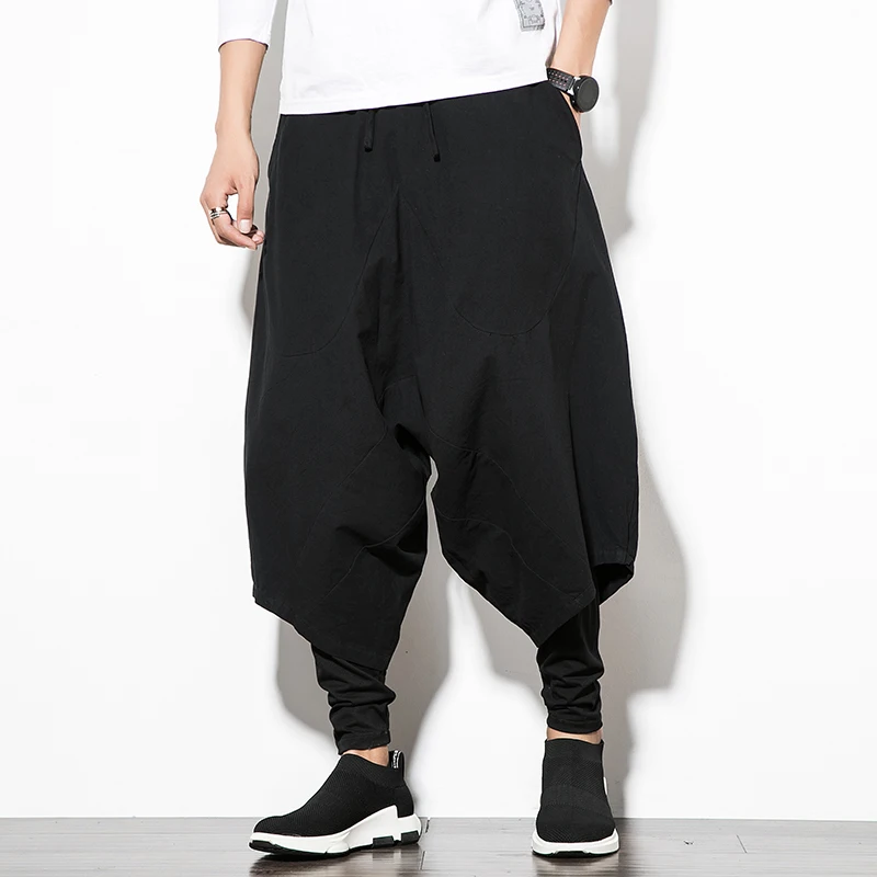 oversize 5xl Japanese cotton linen pants low crotch pants wide leg vintage pants vinatge style men thailand bali holiday pants new design drawstring harem pants men baggy jogging pants japanese style male crotch wide leg pants casual loose trousers