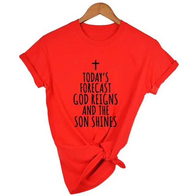 Футболка с надписью «Today's Forecast God Reigns and The Son Shines» футболка с Иисусом, футболка в стиле Харадзюку, уличная одежда, Прямая поставка - Цвет: FU48-FSTRD-