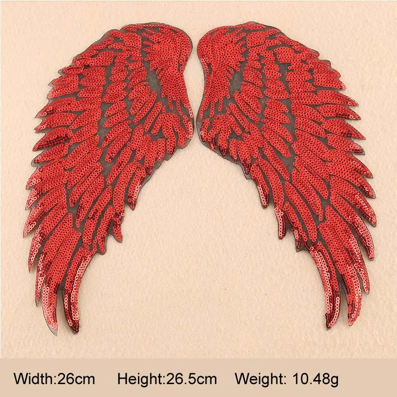 red 26x26.5cm Мотив нашивки Крылья Ангела DIY стикер 3D перо аппликация пришить на свадьбу блестками патч детская одежда 1 пара вышитые патч - Цвет: red 26x26.5cm