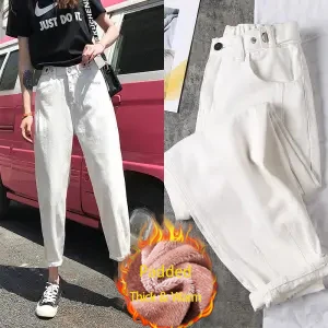 WHITE plus velvet Белые женские джинсы весна, черные джинсы для бойфрендов, женские свободные джинсы-шаровары, джинсовые брюки, летние женские джинсы - Цвет: WHITE plus velvet