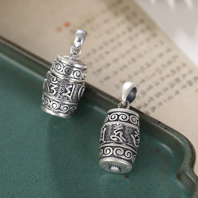 

foot silver retro personality six word real words amulet transfer gawu box men's and women's sterling silver pendants