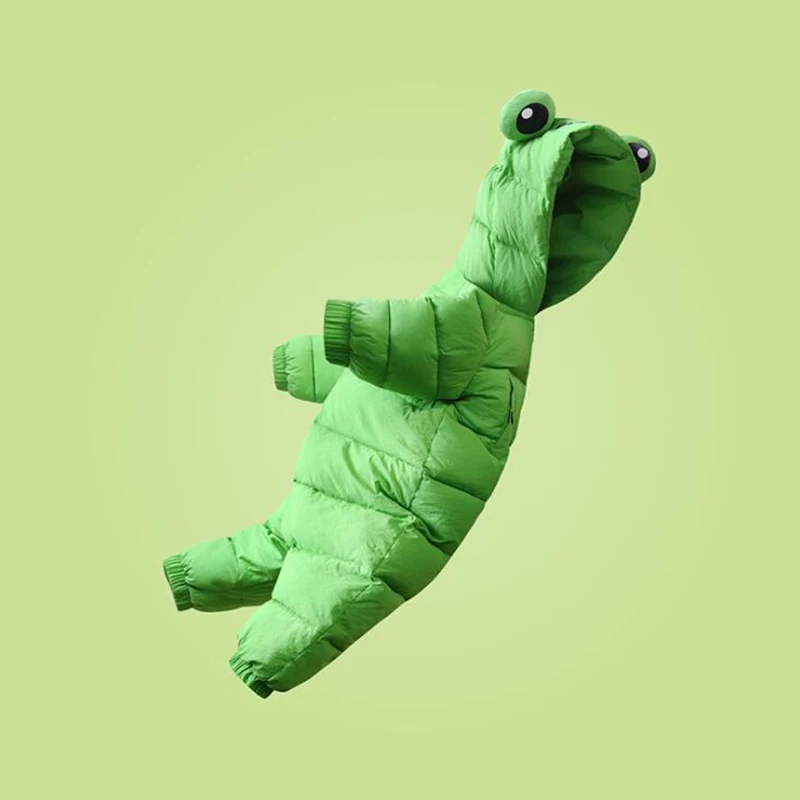 Детские комбинезоны зимние милые джемперы с мультяшным рисунком лягушки для