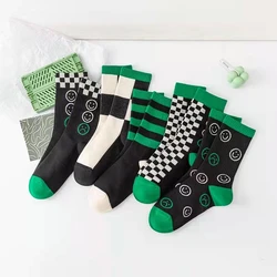 Men/Women  Classic Color Block Board Plaid Cotton Socks Autumn And Winter Smiling Face Striped Sports Skateboarding Stockings