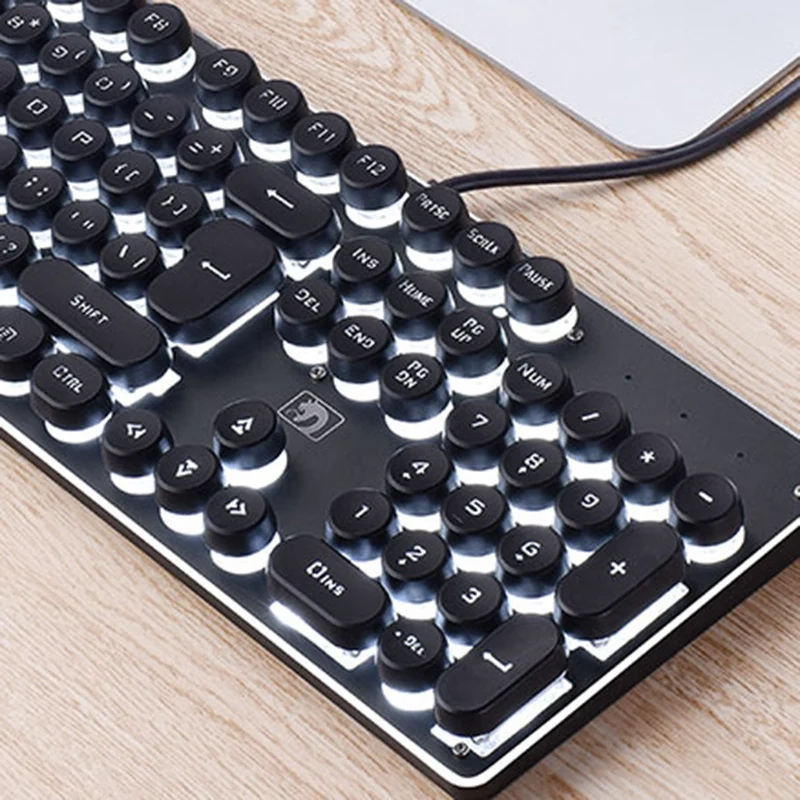 Gaming Keyboard Mechanical Imitation Keyboard Gaming RGB Keyboard with Backlit Ergonomic Keyboard 104 Keycaps for PC Black