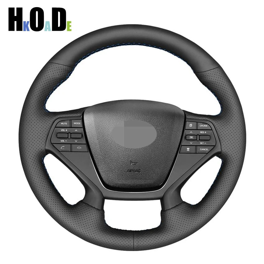 

Black Genuine leather Hand-stitched Car Steering Wheel Cover for Hyundai Sonata 9 2015 2016 2017 (4-Spoke) Car accessories