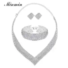Minmin роскошный классический кристалл свадебный набор украшений для женщин Серебряный цвет свадебный набор из ожерелья и браслета аксессуары MTL475+ SL341