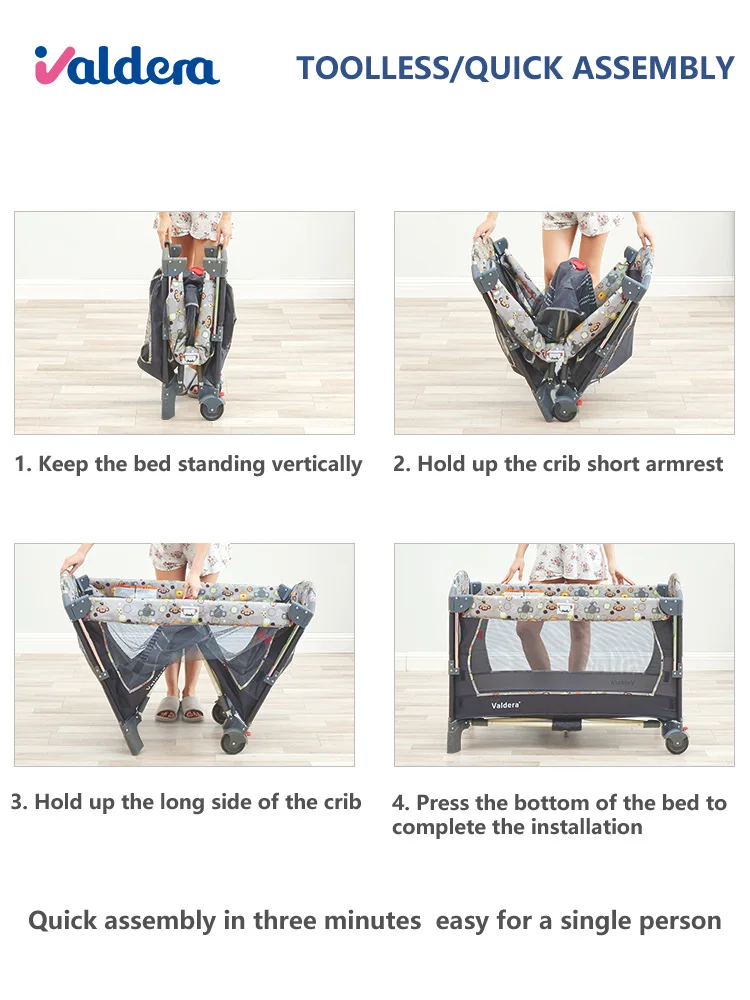  Valdera portable crib foldable mobile baby bed multi-function newborn bed stitching beds free shipp