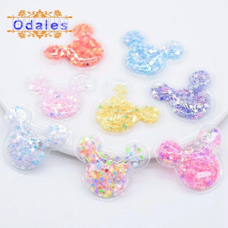 

32Pcs/lots Sweet Mouse Head Patches Transparent PVC Filling Sequin Appliques for Baby Shoes Sticker Kid Headwear Clip Bow Center