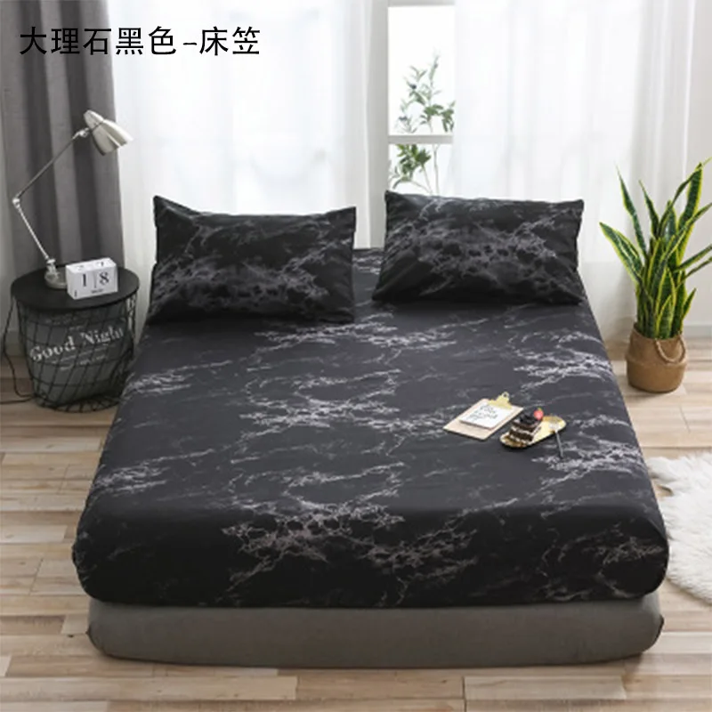 Black Marble Pattern Mattress Protector Cover Polyester Mattress Protective Case Anti-Slip Dust Bed Protect Cover Printed Pillowcase - Цвет: Black
