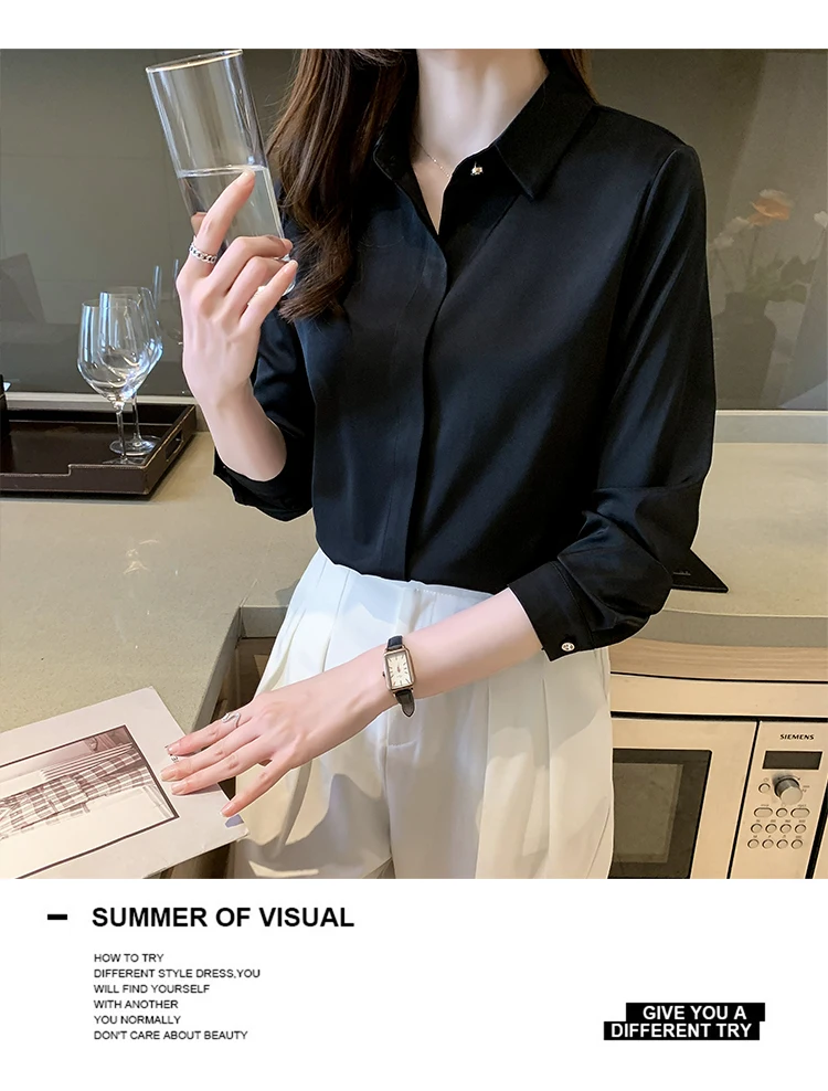 2022 Autumn Satin Women's Shirts Fashion Silk Button Solid OL Elegant Ladies Tops Long Sleeve Blouse Basic Women Shirts Blouses