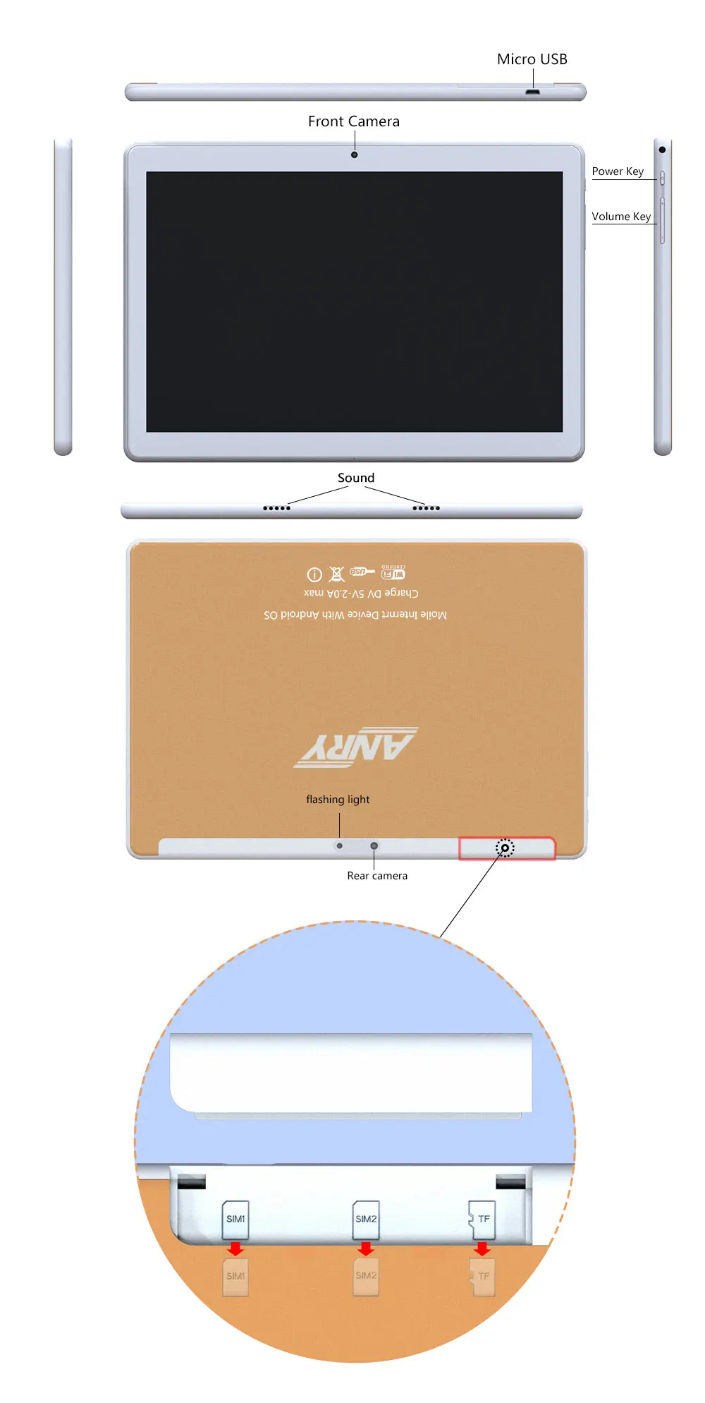 ANRY-109 4G телефонный звонок планшетный ПК 10,1 дюймов 4G LTE MTK 6737 1280*800 Восьмиядерный ips 4 Гб ram 64 Гб rom Android 7,0 gps Dual SIM