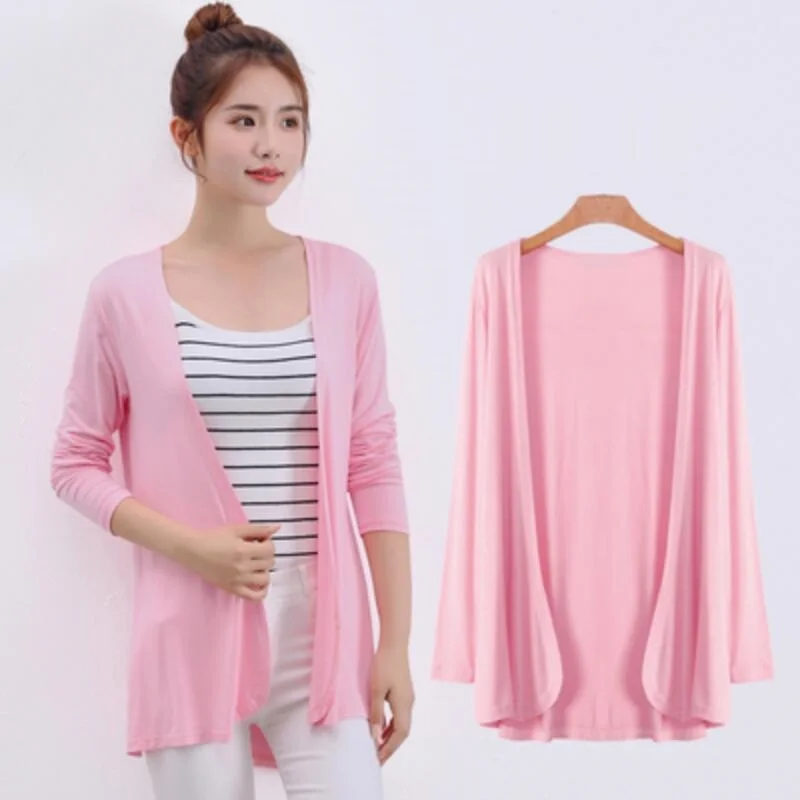 2024 여름 가을 한국 여성 모달 카디건 숙녀 목도리 여성 코튼 스웨터 가디건 긴 소매 여성 캐주얼 얇은 코트