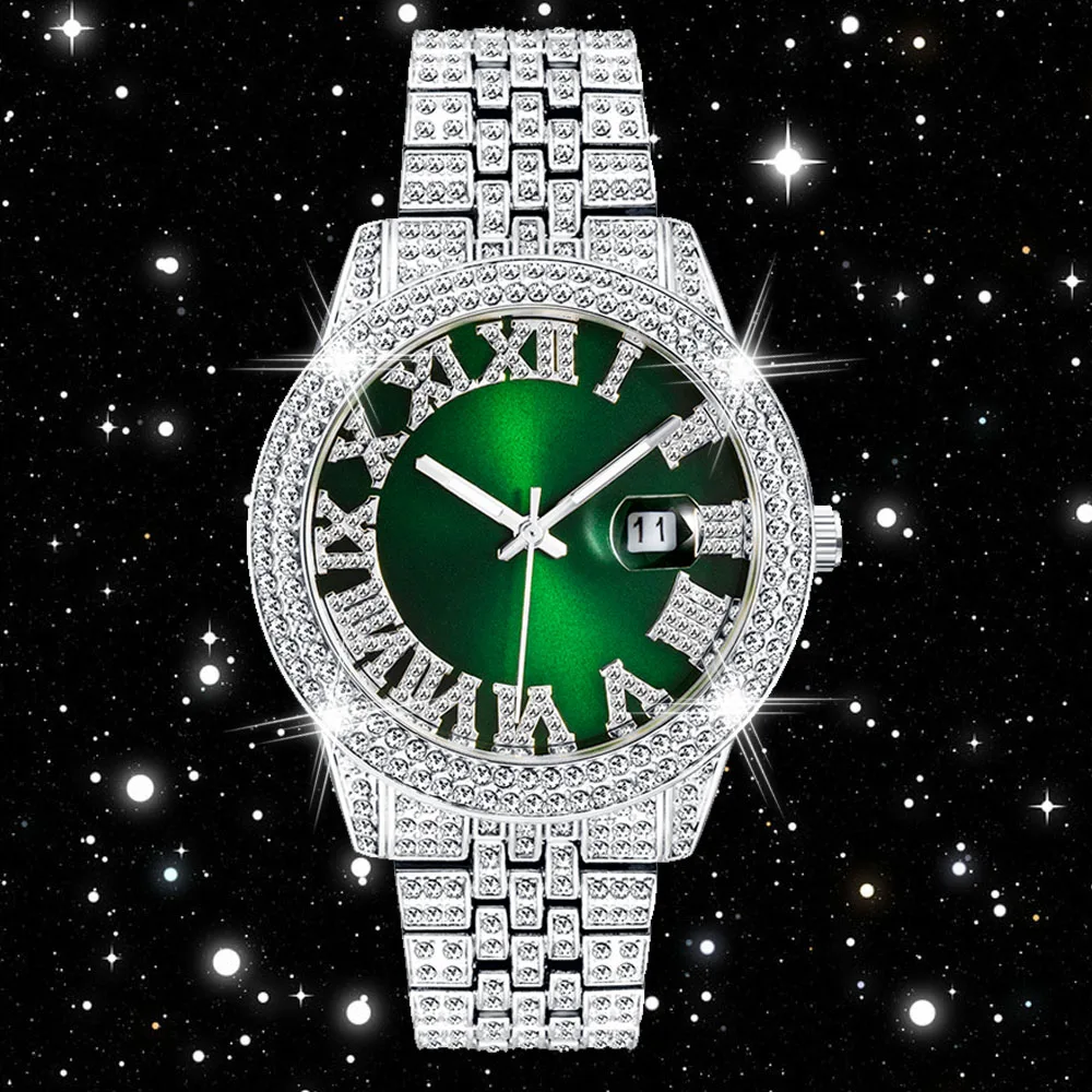 Free Dropshipping Hip Hop Iced Out Quartz Men's Watch Full Bling Diamond Watch Men Waterproof Stainless Steel Relogio Masculino