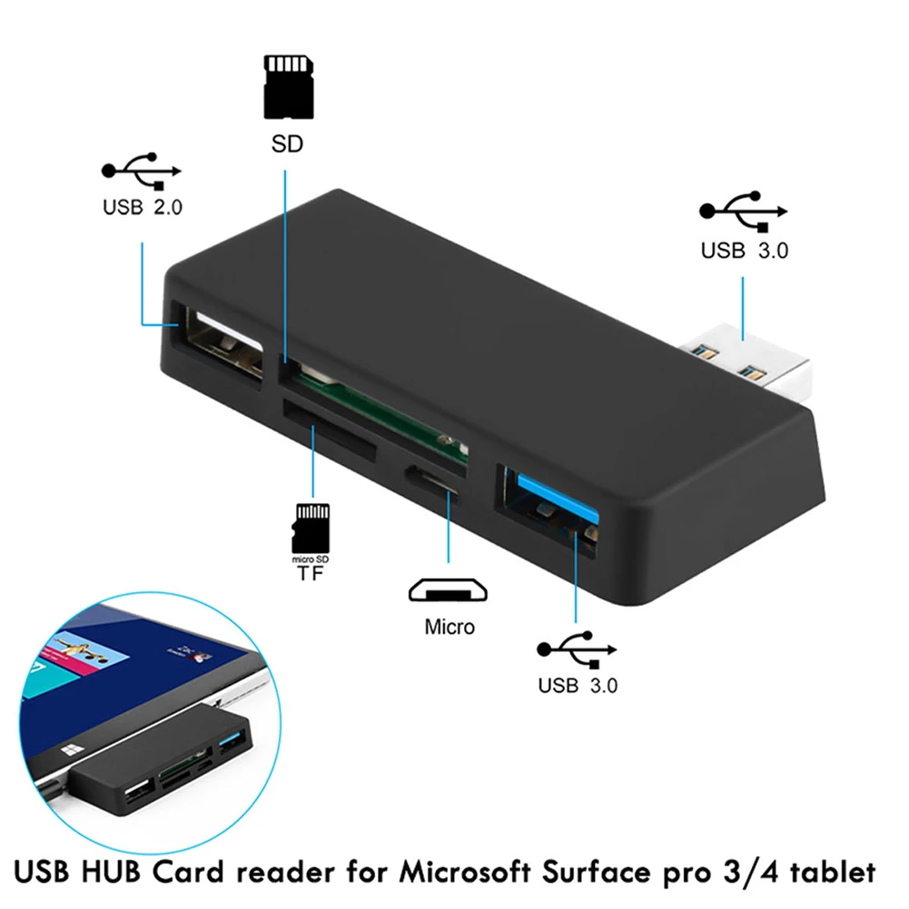 USB 3,0 TF концентратор Многофункциональный MICRO адаптер кард-ридер для microsoft Surface Pro