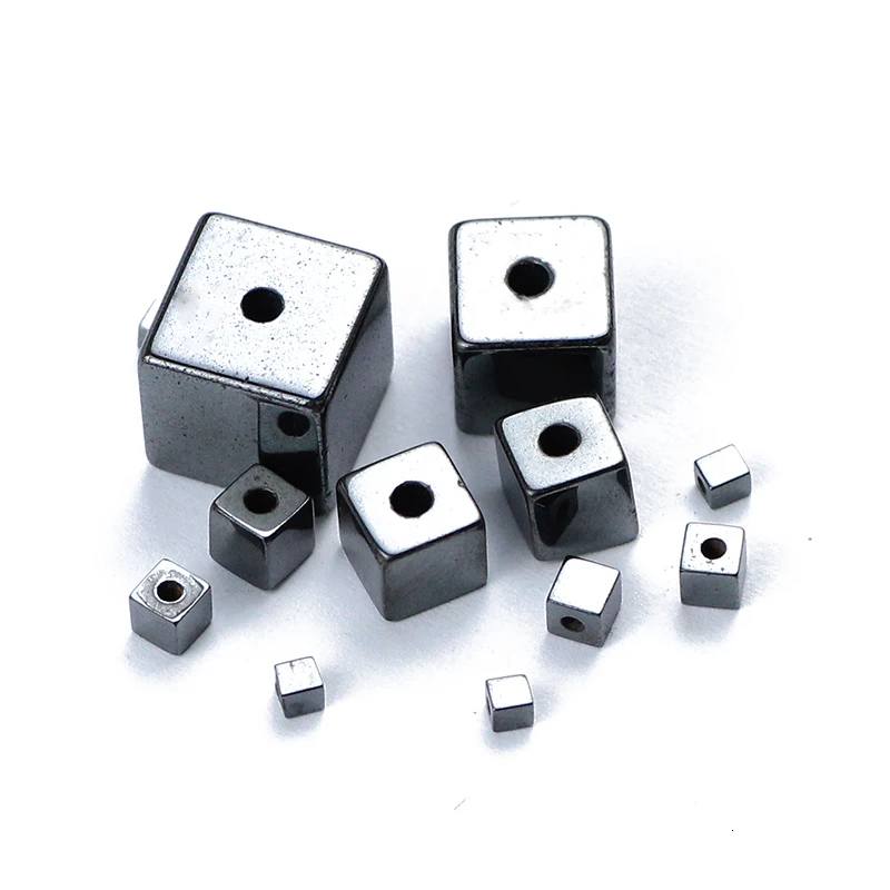 BTFBES natural stone Black Hematite cube square Charm Loose Spacer Bead For Jewelry Bracelet Necklace Making DIY 2/3/4/6/8/10mm