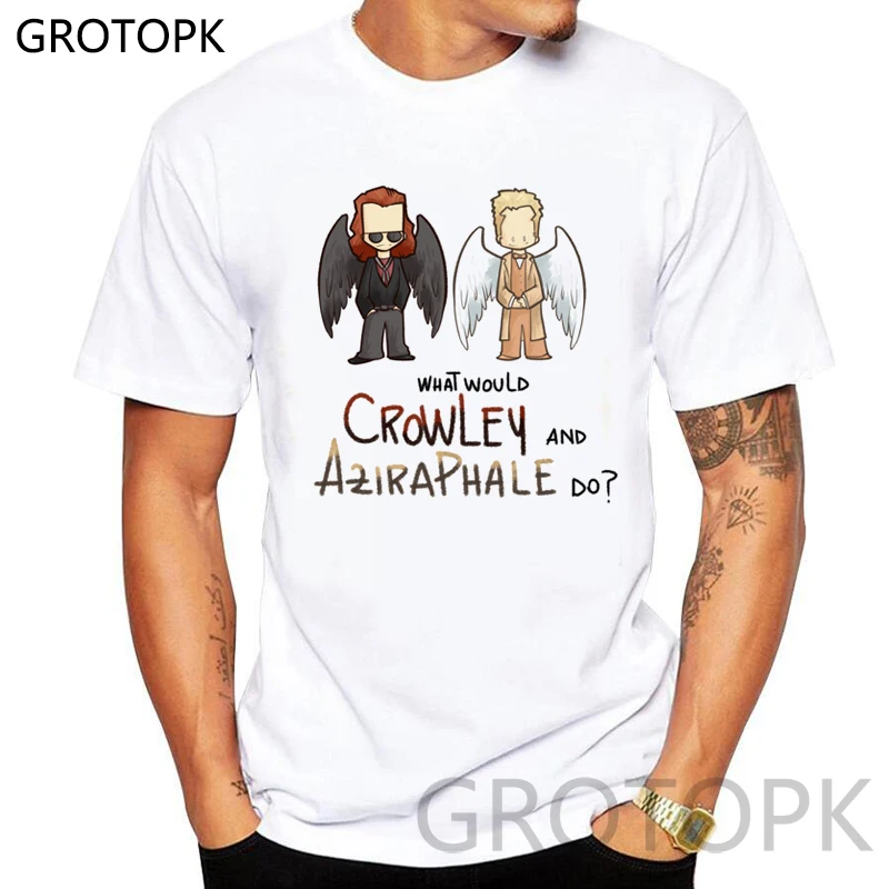 What was Crowley and Aziraphale Do принты Мужская футболка лучший друг Harajuku белая футболка мужская одежда уличная