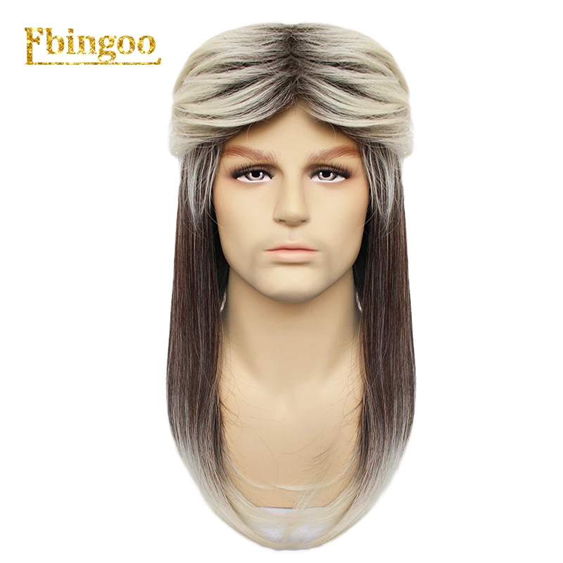 

Ebingoo Cap+ Mens Mullet Wigs 80s Costumes Brown Ombre Synthetic Wig Merica Joe Dirt Trash Costume Accessories for Men