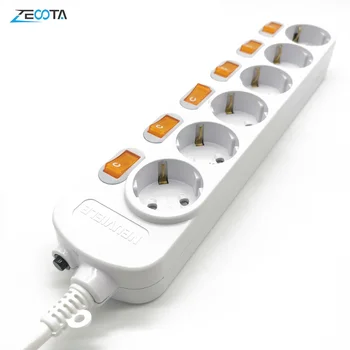 

Power Strip Surge Protection EU Plug 3/4/5/6 Way Outlets 16A Electrical Extension Sockets Independent Control Switches 2m Cord