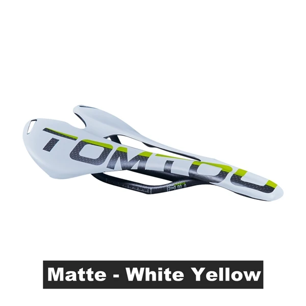 Matte white yellow TOMTOU углеродное седло велосипеда переднее сиденье мат горные шоссейные велосипеды детали для велосипеда 270*143 мм 3 к Сверхлегкий 115 г - Цвет: Matte white yellow