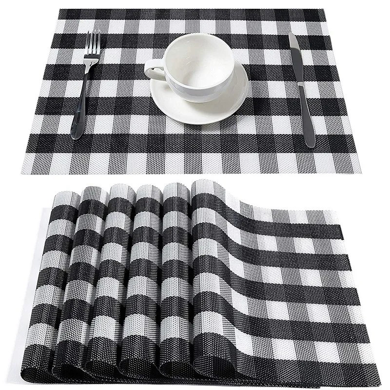 Placemats, Table Mats,Placemat Set of 6 Non-Slip Washable Place Mats,Heat Resistant Kitchen Table Mats for Dining Table(Black a