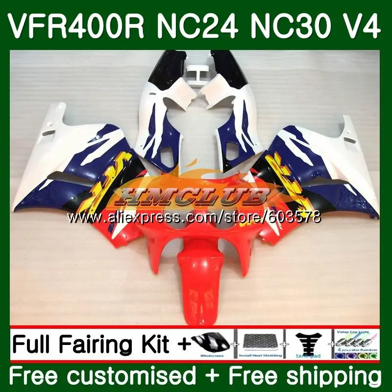 VFR400 R для HONDA VFR400R 1987 1988 1989 1990 1991 1992 белого и синего цвета 98CL. 72 ЛРВ 400 R NC24 NC30 87 88 89 90 91 92 обтекатель