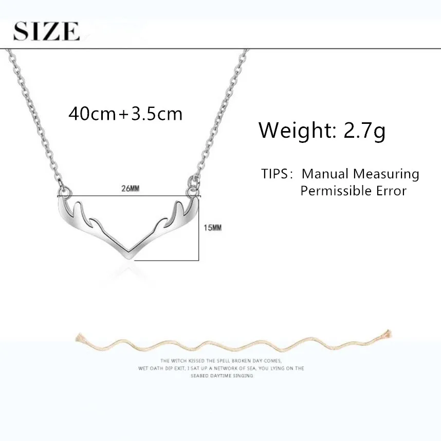 Exquisite Simple Antlers Deer Pendant Necklaces For Women Trend Short Clavicle Chain 925 Sterling Silver Jewelry SAN193