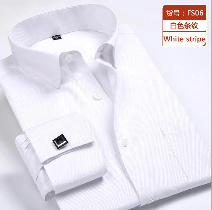White shirt Французские запонки, деловая подкладочная рубашка, мужская рубашка, рубашки, мужские рубашки с длинным рукавом, рубашки для мужчин, chemise homme manche long - Цвет: White shirt