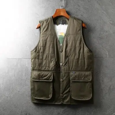 army green Хорошее качество! осенний и зимний мужской бархатный жилет с добавлением хлопка, однобортный жилет размера плюс, однотонное теплое пальто tb3859 - Цвет: army green