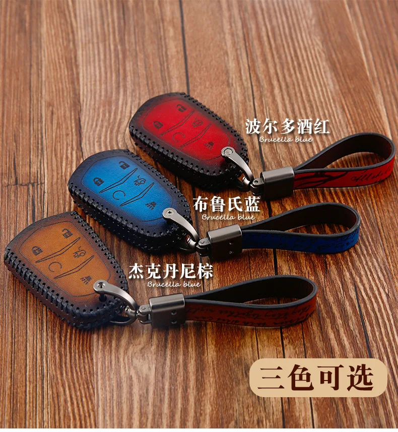 Genuine Leather Car Key Case Cover for Cadillac ATS CT6 CTS SRX XT5 XT4 SLS XTS XT6 ESCALADE XLR