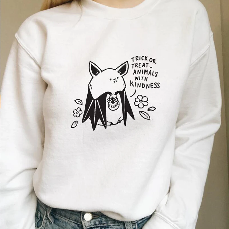 Трюк или лечение животных с добротой толстовка женская Kawaii одежда круглый вырез, длинный рукав Harajuku Толстовка футболки с надписью Прямая поставка