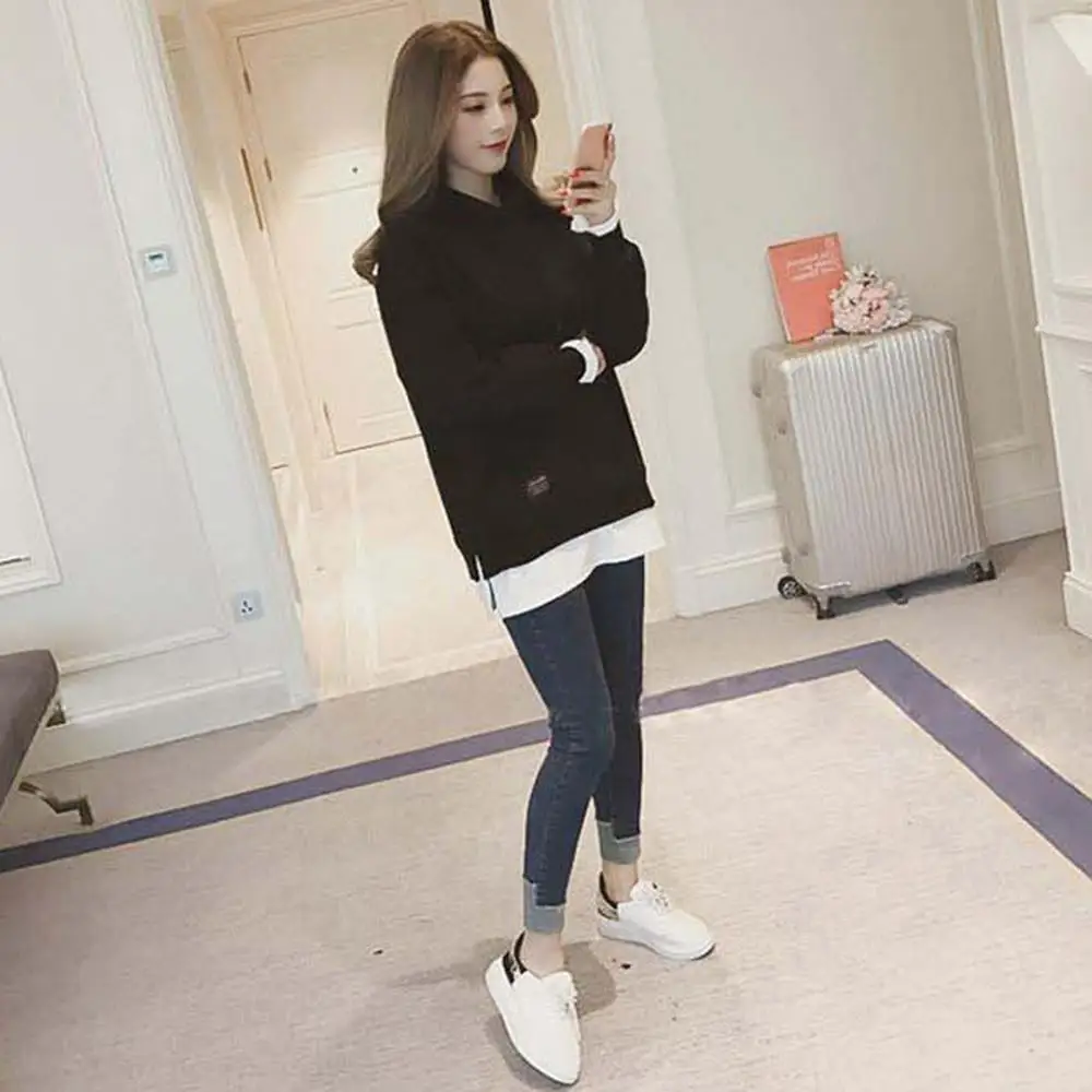 Толстовки для женщин Лоскутная поддельная двойка Повседневная pull a capuche femme sweat a capuche пуловер с длинными рукавами Осень J30