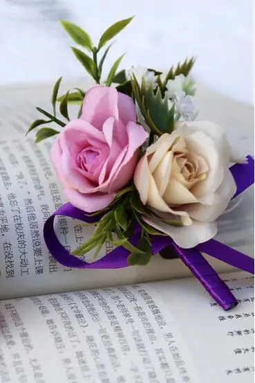 Boutonniere purple Наручные бутоньерки Свадебные аксессуары розовый фиолетовый цветок брошь булавка вечерние бутоньерки на выпускной - Цвет: Boutonniere purple