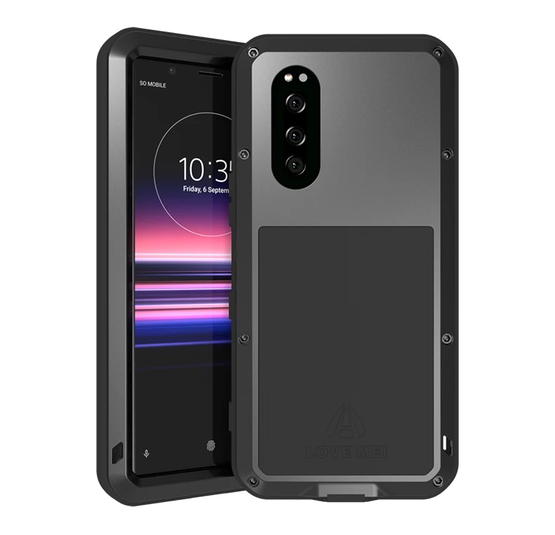 Металлический Чехол Love Mei для sony Xperia 5, защитный противоударный чехол для телефона sony Xperia 5(6,1 дюйма), прочный чехол с защитой от падения - Цвет: Черный
