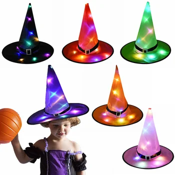 

Halloween LED Witch Hats Colorful Glowing Lights Cap Halloween Christmas Party LED Glowing Festival Hat Tree Decoration Supplies