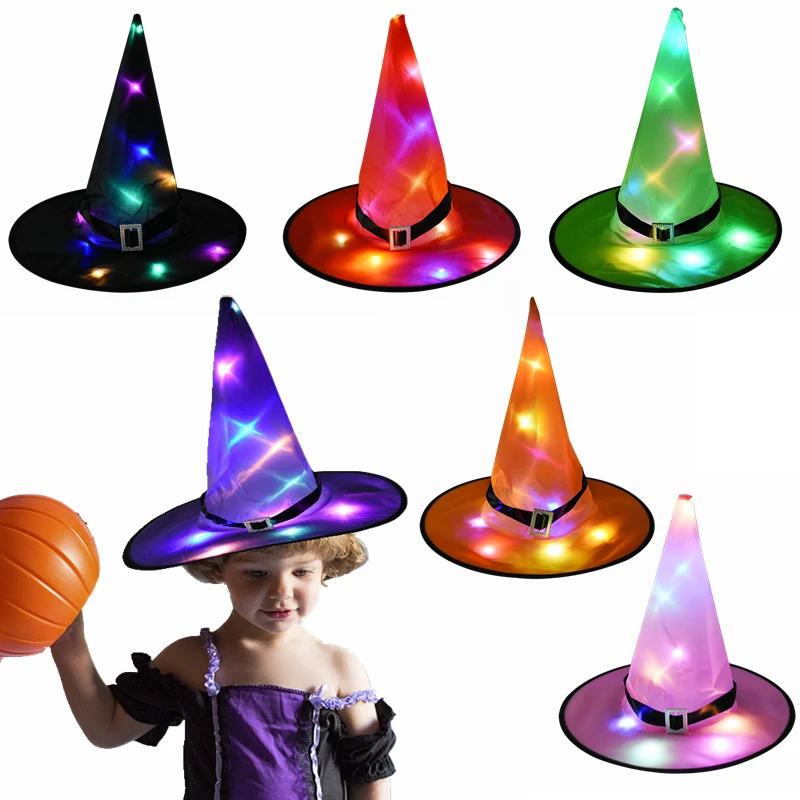 EKUPUZ 5Pcs Halloween Witch Hat Lights,Witch Hats Hanging Decoration LED Glowing Witch Hat Pendant Ghost Festival Luminous Wizard Hat Halloween Decoration