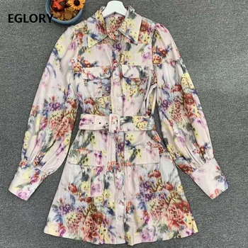 

2020 Summer Fashion Long Shirt Dress High Quality Women Turn-down Collar Chest Pocket Deco Long Sleeve Casual Button Dress