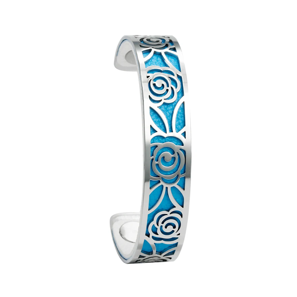 white blue Legenstar, браслет из нержавеющей стали с розовым цветком, двусторонний кожаный браслет для любви, Femme Pulseiras, подарок на день Святого Валентина - Окраска металла: white blue