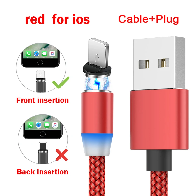 Магнитный Зарядное устройство usb кабель 1 м Микро Тип type-C USB для Iphone 6/7/8 X HuaweiXIAOMI USB кабель для зарядки или передачи данных со штекером супер Зарядное устройство кабель - Цвет: Red for IOS