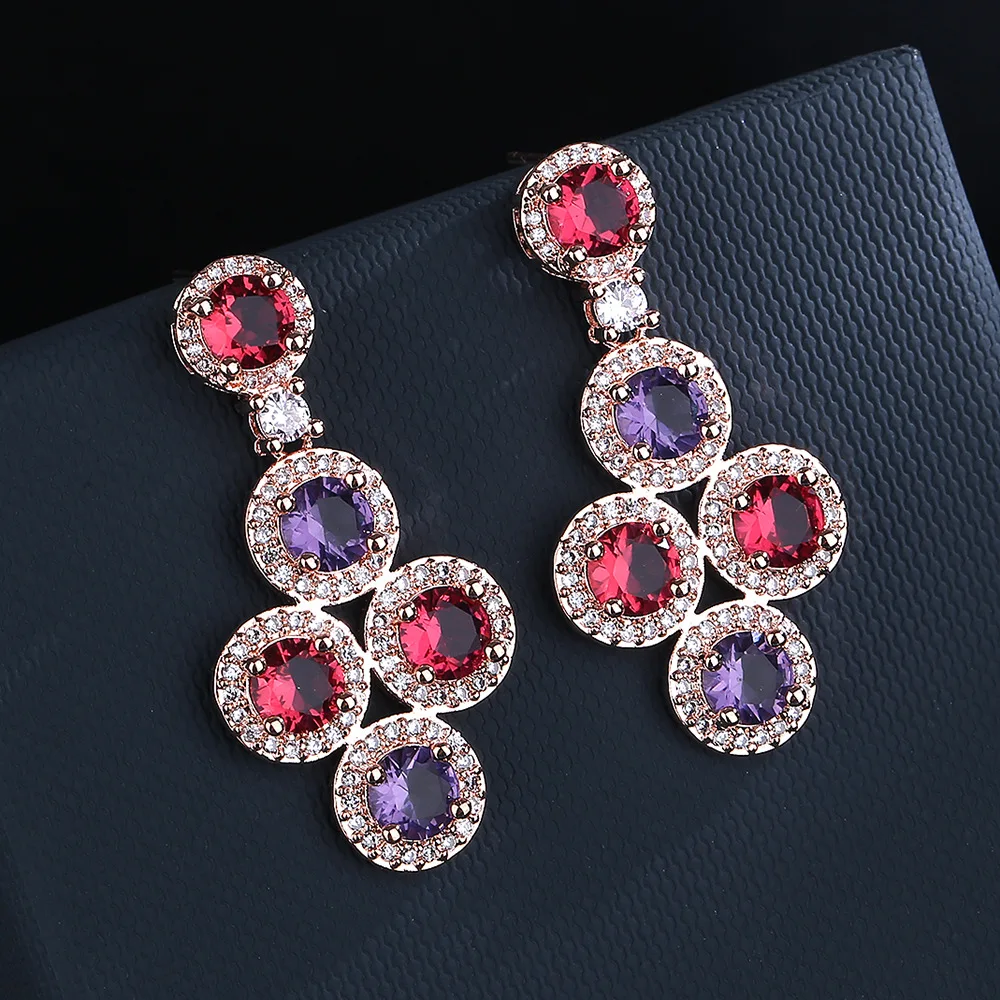 

2022 NEW Fashion Color Circle AAA Cubic Zirconia Earrings S925 Silver Female Wedding Party Gift For Women's Jewelry