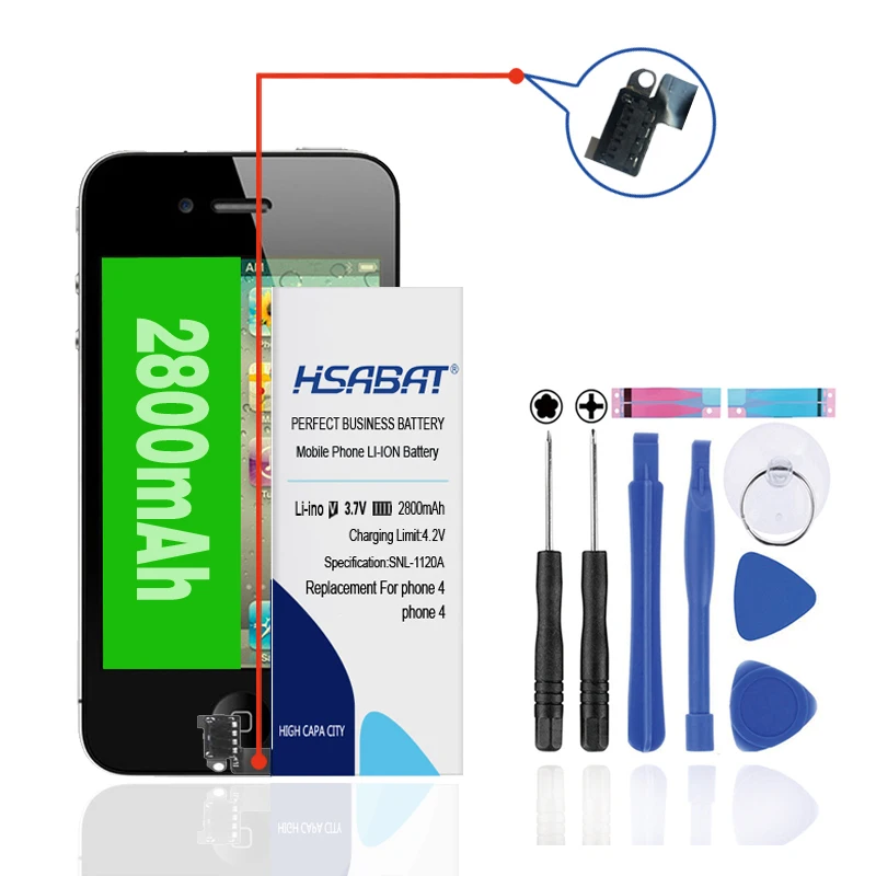 Аккумулятор HSABAT 2800mAh для iphone 4 iphone4 4G iphone4G бесплатные инструменты +