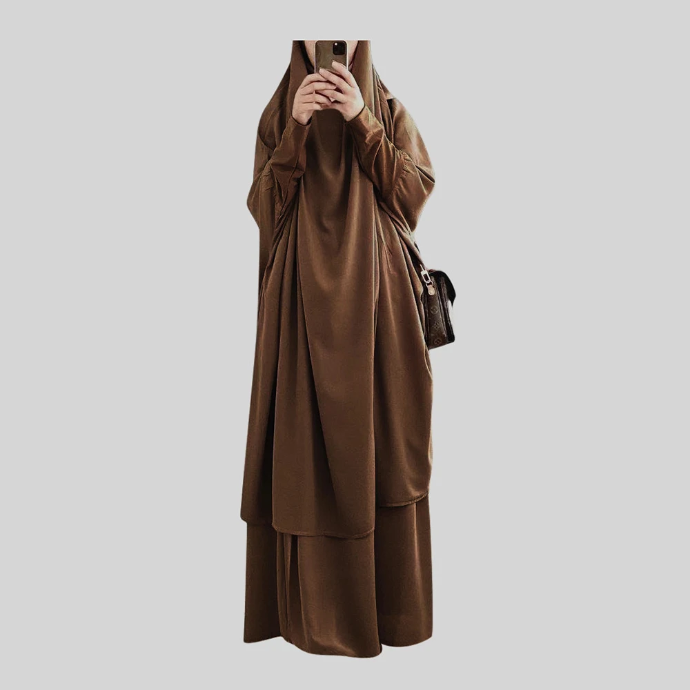 Eid Muslim Women Hooded Long Khimar Paryer Garment 2 Piece Set Abaya Dress Full Cover Islamic Clothing Kaftan Jilbab Djellaba