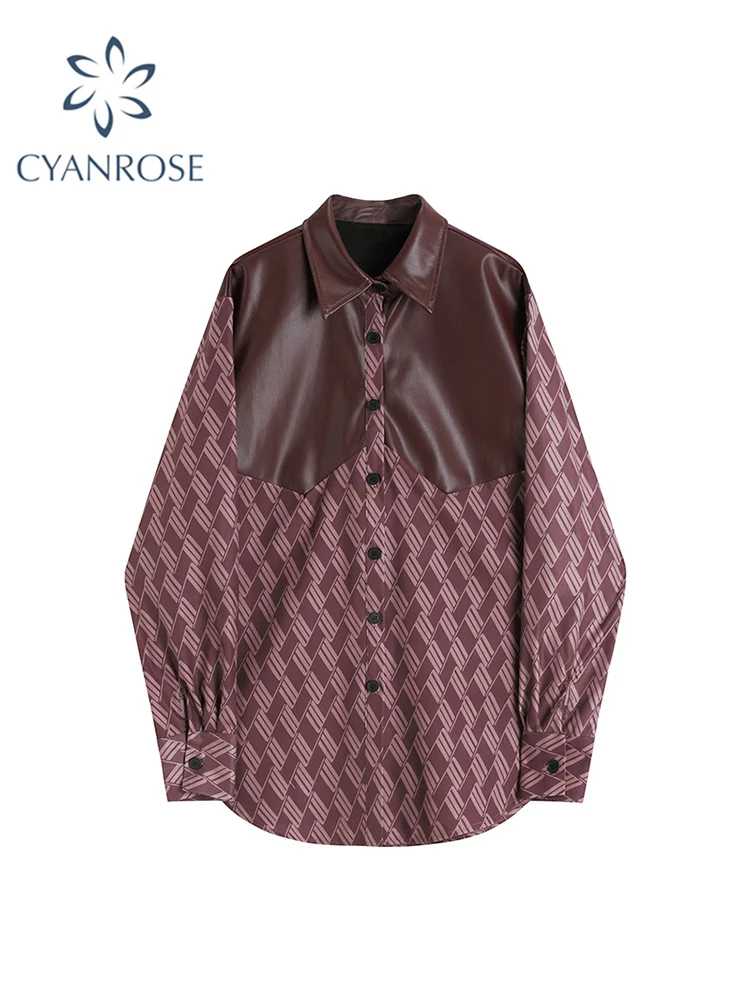 Рубашка-поло женская с принтом шикарная однобортная уличная одежда из экокожи в