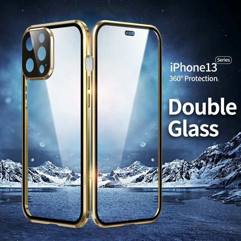 iphone 13 pro cover 360 Full Protective Magnetic Case for iPhone 13 12 11 Pro XS Max X XR  Mini Double Sided Glass With Camera Lens Protection Cover iphone 13 pro wallet case