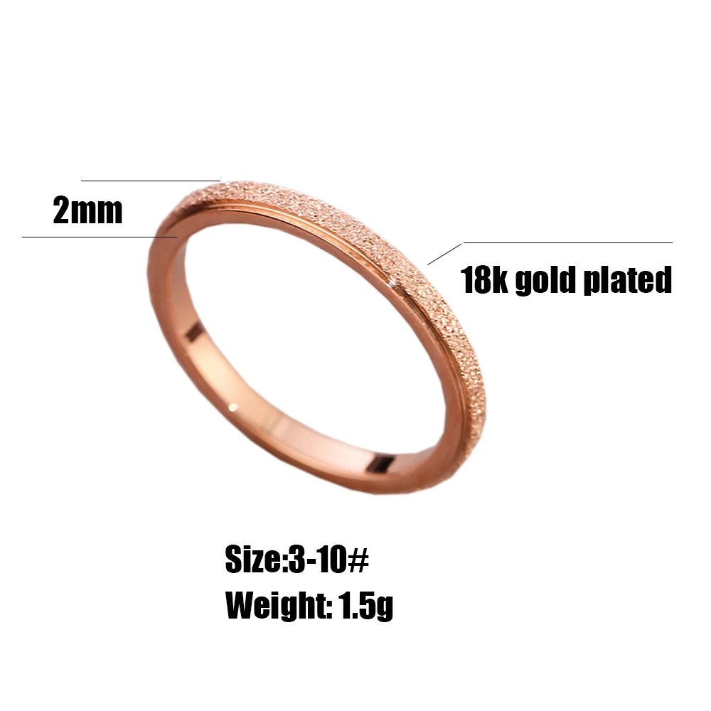 Ins High-Quality Scrub Stainless Steel Rings For Women 2 MM Width Finger Rings Gift Girl Fashion Jewelry Goth