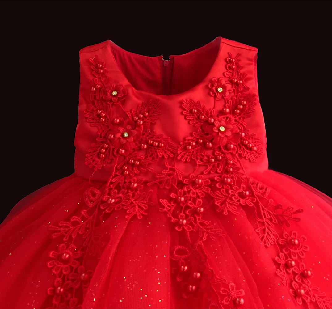 Zoeflower/ стильный комплект с аппликацией в виде бриллиантов; детское платье принцессы для крещения; красное торжественное платье для банкета