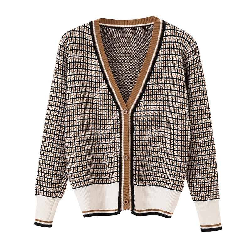 Большой женский свитер кардиганы одинарной вязки Officewar Джемперы пэчворк плед