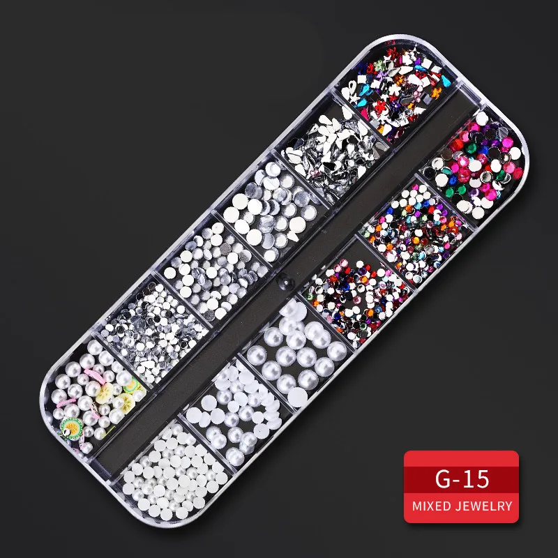 G15 12 сеток/коробка красочные хрустальные стразы для дизайна ногтей акриловые камни для ногтей плоские блестящие наконечники 3D украшения для ногтей - Цвет: G15