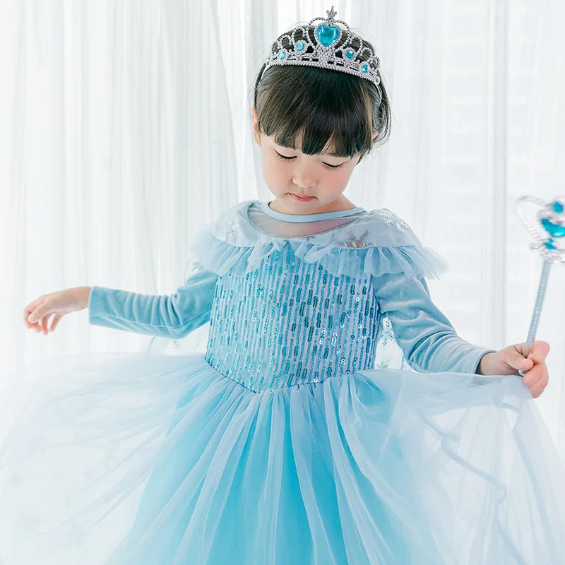 Dress and Cloak Детские платья с героями мультфильма «Холодное сердце» для девочек; костюм Эльзы; платье принцессы на Хэллоуин; Рождественская вечеринка; детская одежда для костюмированной вечеринки; Новинка года - Цвет: Dress and Cloak