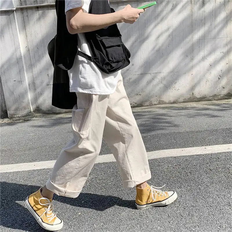 Осенние корейские мужские брюки высокого качества Harajuku повседневные с боковыми карманами Молодежные новые модные свободные мужские брюки для улицы - Цвет: 2
