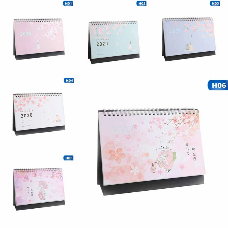Beautiful Cherry Pattern Standing Paper Double Coil Calendar Memo Daily Schedule Table Planner Yearly Agenda Desk Organizer